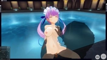 3D變態動畫色情片 在泳池邊乾女仆 自慰 口交，搖晃，陰戶張開 非常好 非常性感
